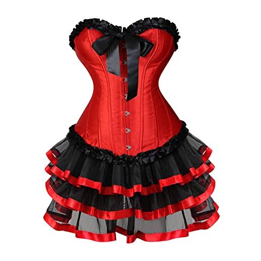 EMUKFD gonna corsetto steampunk rinascimentale corsetto abito per le donne gotico burlesque corsetti costumi burlesque vestito costume da donna corsetto gotico corsetto gonna set, 04-rosso, l