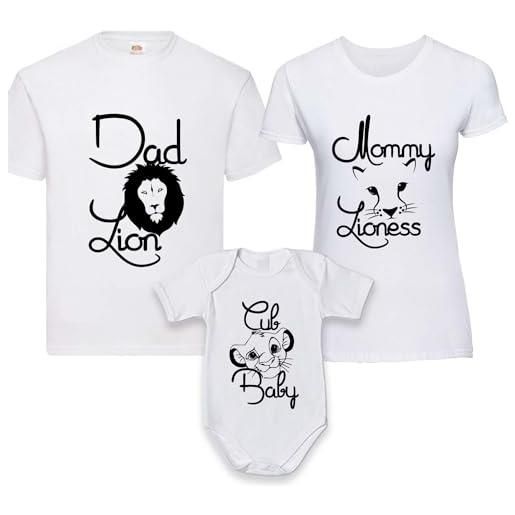 Mocheia SHOP tris t-shirt e body coordinato famiglia - baby lion - dad lion - mom lion - tshirt mamma papà e figlio - tris di tshirt - body neonato - idea regalo