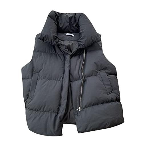 BOTCAM 2023 autunno inverno donna nuovo design oversize solido puff imbottito gilet vestito senza maniche, nero , m