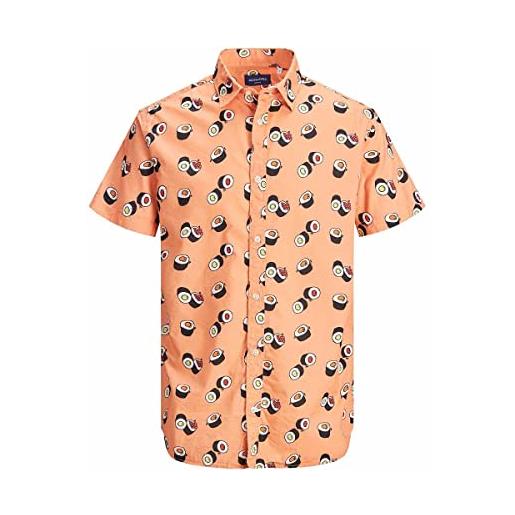 JACK & JONES male - camicia a maniche corte comfort fit print, shell coral. , m