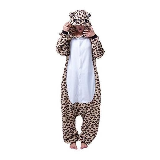 Generic pigiamone pigiama animale invernale interi da adulto unisex, chiusura cerniera sul sedere, in franella caldo e soffiice, regalo di compleanno e natale, halloween e carnevale (l, leopardo)