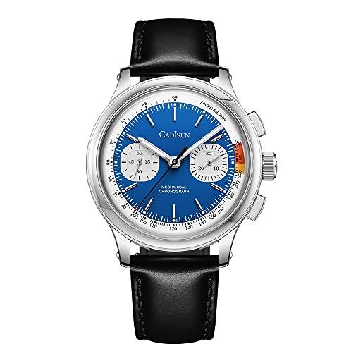 CADISEN semi automatico orologio uomini con riserva di carica automatico vetro zaffiro impermeabile acciaio inossidabile cronografo, blu pallido
