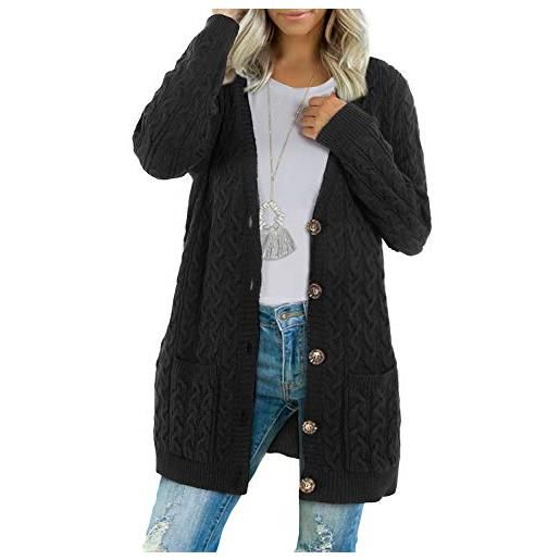 BMJL cardigan donna lungo maglia tasca cardigan aperto anteriore bottoni cappotti maglione oversize(l, nero)
