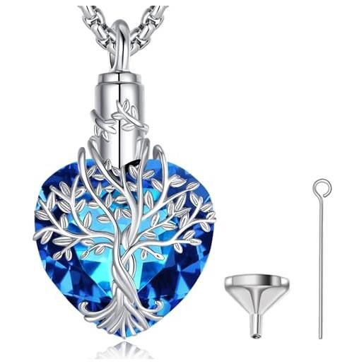 EUDORA Harmony Ball collana con urna dell'albero della vita per donne, ciondolo con urna di cristallo a forma di cuore in argento sterling 925 per ceneri, regalo commemorativo di cremazione, 22