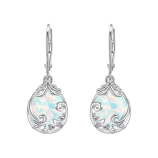 JERWLI orecchini opale, in argento sterling, opale bianco, in filigrana, orecchini a monachella, per donne e ragazze, argento sterling