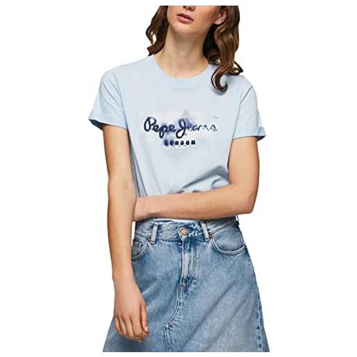 Pepe Jeans goldie, t-shirt donna, blu (dulwich), xs