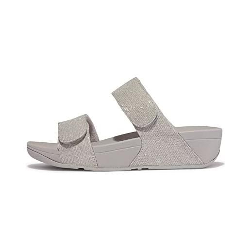 Fitflop lulu shimmerlux slides regolabili, sandali a ciabatta donna, argento, 41 eu