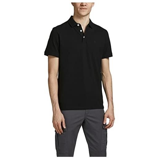JACK & JONES camicia polo slim fit da uomo jjepaulos in cotone pique estivo con colletto corto. , colore: nero, size: xs