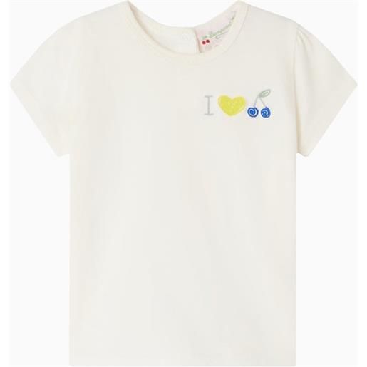 Bonpoint t-shirt girocollo bianca con ricamo