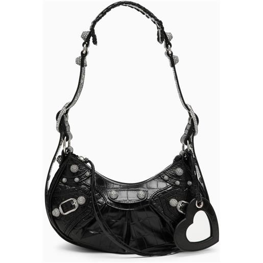 Balenciaga mini borsa le cagole xs nera effetto coccodrillo con strass