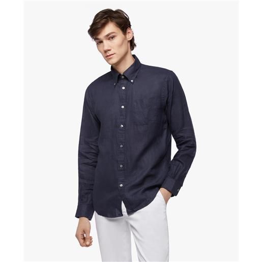 Brooks Brothers camicia sportiva navy regular fit in lino irlandese