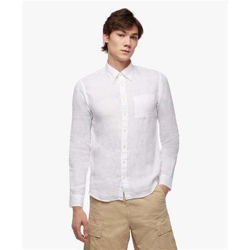 Brooks Brothers camicia sportiva bianca slim fit in lino irlandese bianco