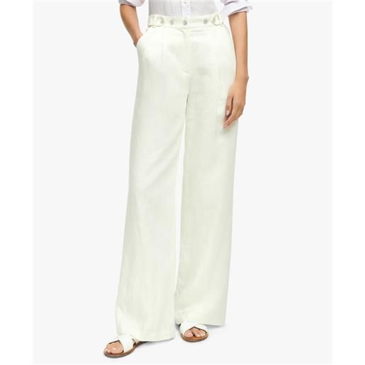 Brooks Brothers pantalone in lino a gamba larga con pince bianco