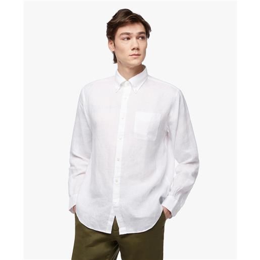 Brooks Brothers camicia sportiva bianca regular fit in lino irlandese bianco