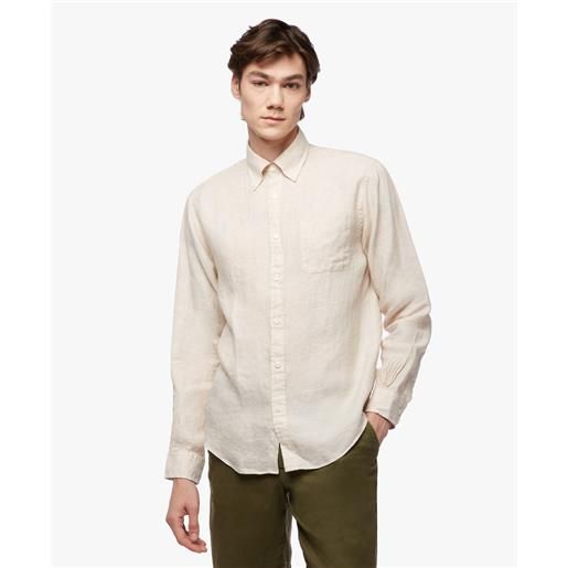 Brooks Brothers camicia sportiva beige chiaro regular fit in lino irlandese
