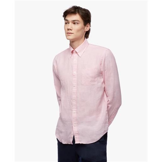 Brooks Brothers camicia sportiva rosa pastello regular fit in lino irlandese