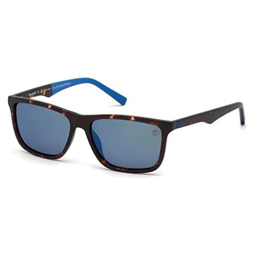 Timberland, occhiali da sole da uomo tb9174, forma rettangolare, lenti polarizzate, dallo stile moderno, colore avana scura, colore lente fumo