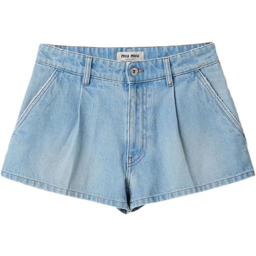Miu Miu shorts denim con pieghe - blu