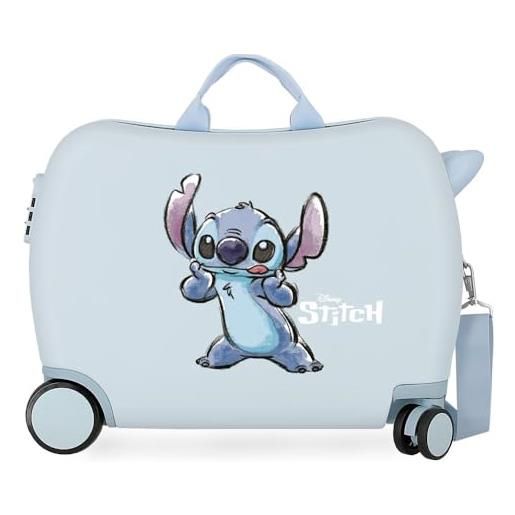 Disney stitch naughty make a face valigia per bambini blu 50x38x20 cm abs rigido chiusura a combinazione laterale 34l 1,8 kg 4 doppie ruote bagaglio a mano