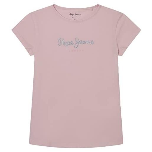 Pepe Jeans hana glitter s/s n, t-shirt bambine e ragazze, rosa (soft pink), 12 anni