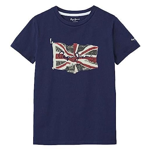 Pepe Jeans flag logo jr s/s n t-shirt, bambini e ragazzi, blu(dulwich), 10 anni