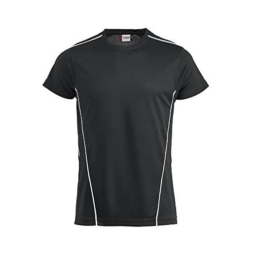 Clique - t-shirt sportiva mezza manica uomo donna unisex ice sport-t, in tessuto tecnico con inserti traspiranti, profili in contrasto, vestibilità slim-fit (nero/bianco xxl)