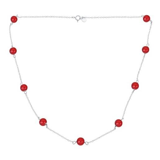Bling Jewelry delicato semplice autentico collana a catena di corniola rossa con perline a pallina rotonda tin cup per donne in argento sterling. 925 lunga 18 pollici