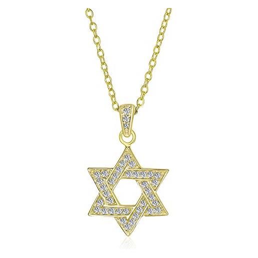 Bling Jewelry ciondolo tradizionale hanukkah stella di david: accenti in cz, placcato in oro 14k e argento sterling per donne e ragazze adolescenti per il bat mitzvah