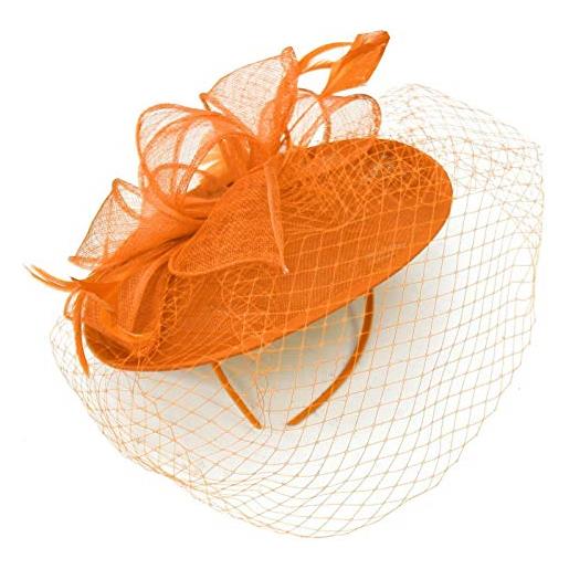 Caprilite piattino sinamay fascia fascinator wedding ascot cappello hatinator birdcage velo arancione etichettalia unica