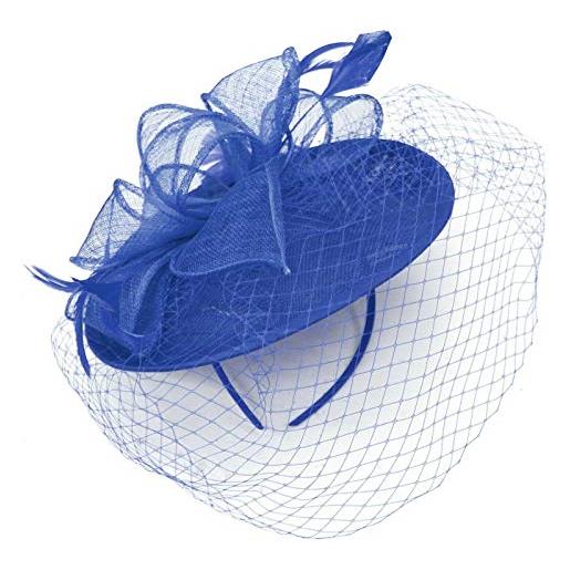 Caprilite piattino sinamay fascia fascinator wedding ascot cappello hatinator birdcage velo blu reale etichettalia unica