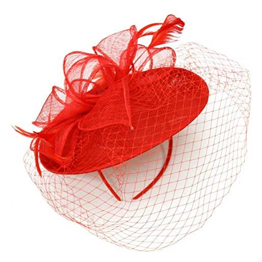 Caprilite piattino sinamay fascia fascinator wedding ascot cappello hatinator birdcage velo rosso etichettalia unica