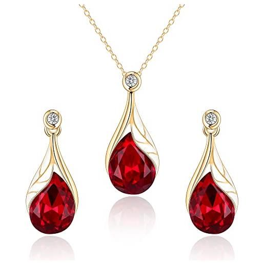 Clearine cristalli austriaci goccia jewellery set smalto foglia elegante strass ciondolo collana orecchini pendenti set per donne rosso colore oro-fondo