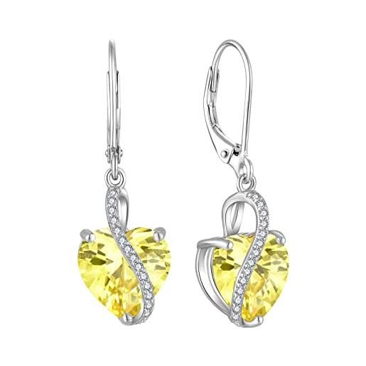 YL orecchini cuore in argento 925 con orecchini da donna con pietra portafortuna gialla di novembre citrino