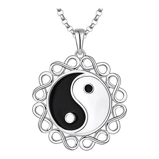 JO WISDOM collana di yin yang infinita amuleto argento 925 donna, ciondolo con catena zirconia cubica 3a