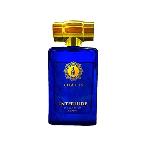 Khalis interlude luxury collection eau de parfum di Khalis perfumes profumo da uomo, bacche, bergamotto, origano, cisto, ambra, oponax, incenso, pelle, sandalo e patchouli. 