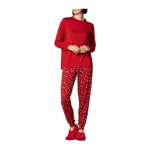 Goldenpoint donna pigiama set stampa christmas dino, colore rosso, taglia m