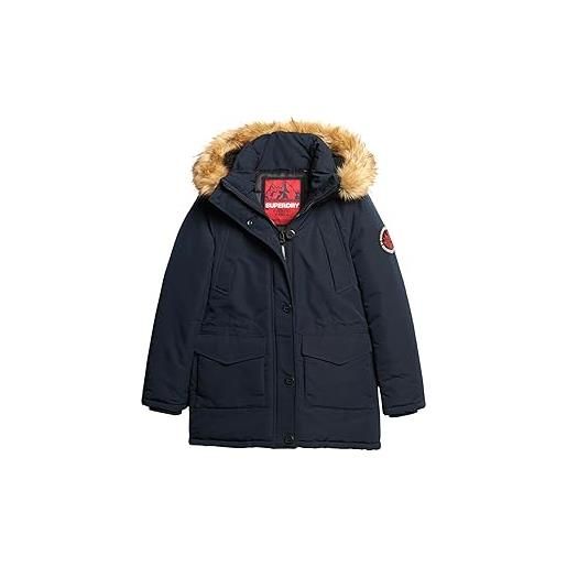 Superdry everest faux fur hooded parka giacca, nordic chrome navy, 44 donna