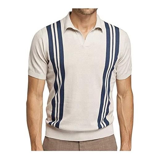 UNeedVog camicie da pallo da uomo camicie a righe a maglia a strisce casual camicie a maniche corte estate