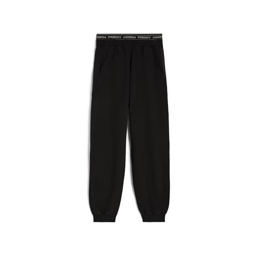 FREDDY - pantaloni joggers in felpa invernale con elastico logato, donna, nero, medium