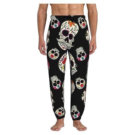 Atasc pantaloni della tuta da uomo messicani con teschi di zucchero, pantaloni casual da jogging con tasche leggings sportivi 3d, come mostrato, 34-37