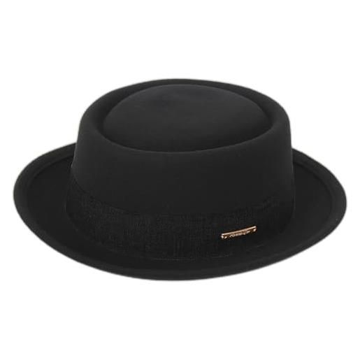 HilyBony cappello da uomo piatto porkpie cappello soffiatore - cappello di lana nera con fascia (s-m), nero con fascia, m