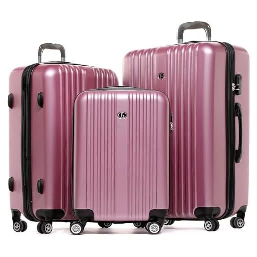 FERGÉ set di 3 valigie viaggio espandibile toulouse - bagaglio rigido dure + 5 cm 3 pezzi valigetta 4 ruote rosa