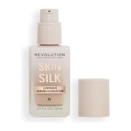 Makeup Revolution, skin silk serum foundation, light to medium coverage, contains hyaluronic acid, f9, 23ml
