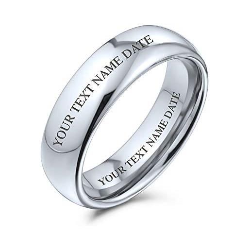 Bling Jewelry anelli di matrimonio in titanio per coppie a cupola semplice e personalizzata con incisione personalizzata 6mm tono argento lucido comfort fit 6mm