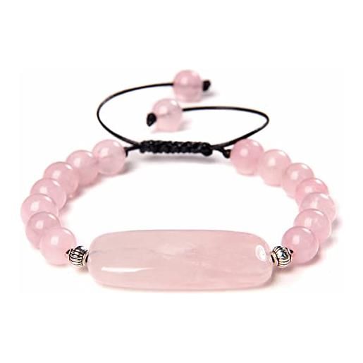 MOONESSA bracciale con perline di quarzo rosa bianco rosa naturale per donna braccialetti di cristallo con pietre preziose gioielli regali di compleanno, 10 quarzo rosa
