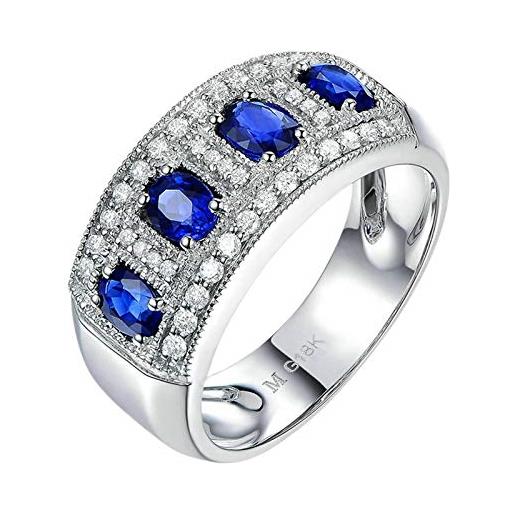 Epinki anello oro bianco 18k, zaffiro 1.15ct blu ovale con diamante 0.28ct largo anello donna a fascia misura 17