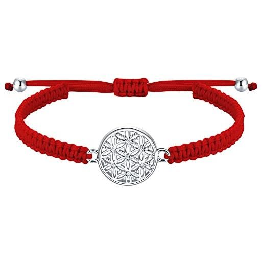 J.Endéar fiore della vita amuleto bracciale per donne ragazze, argento 925 filigrana fatta a mano corda yoga gioielli, conferma regalo di compleanno, rosso