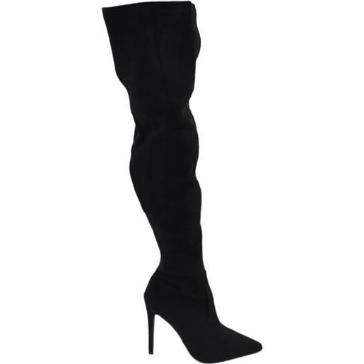 LS LUISANTIAGO stivali donna nero a punta in camoscio sopra il ginocchio con mezza zip elastico aderente tacco a spillo 12 basic sexy