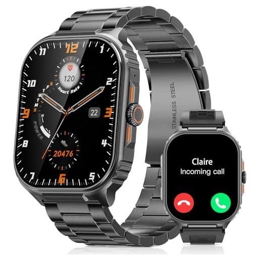 TIFOZEN smartwatch uomo, effettua/risposta chiamate, 2.01orologio militare smart watch, ip68 impermeabile sportivo rilevatore attività, cardiaca/spo2/sonno monitor, 110+ fitness modalità sportive per ios/android