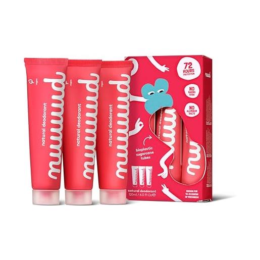Nuud xxl pack | 3x40ml | nuova crema | super risparmio | deodorante crema vegano naturale, efficacia 3 giorni, senza profumo e alluminio, donne e uomini, dura 13-14 mesi, dermatologicamente approvato